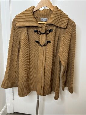 JM‎ Collection XL Camel Toggle Knit Cardigan Boho Chunky Relaxed Fit